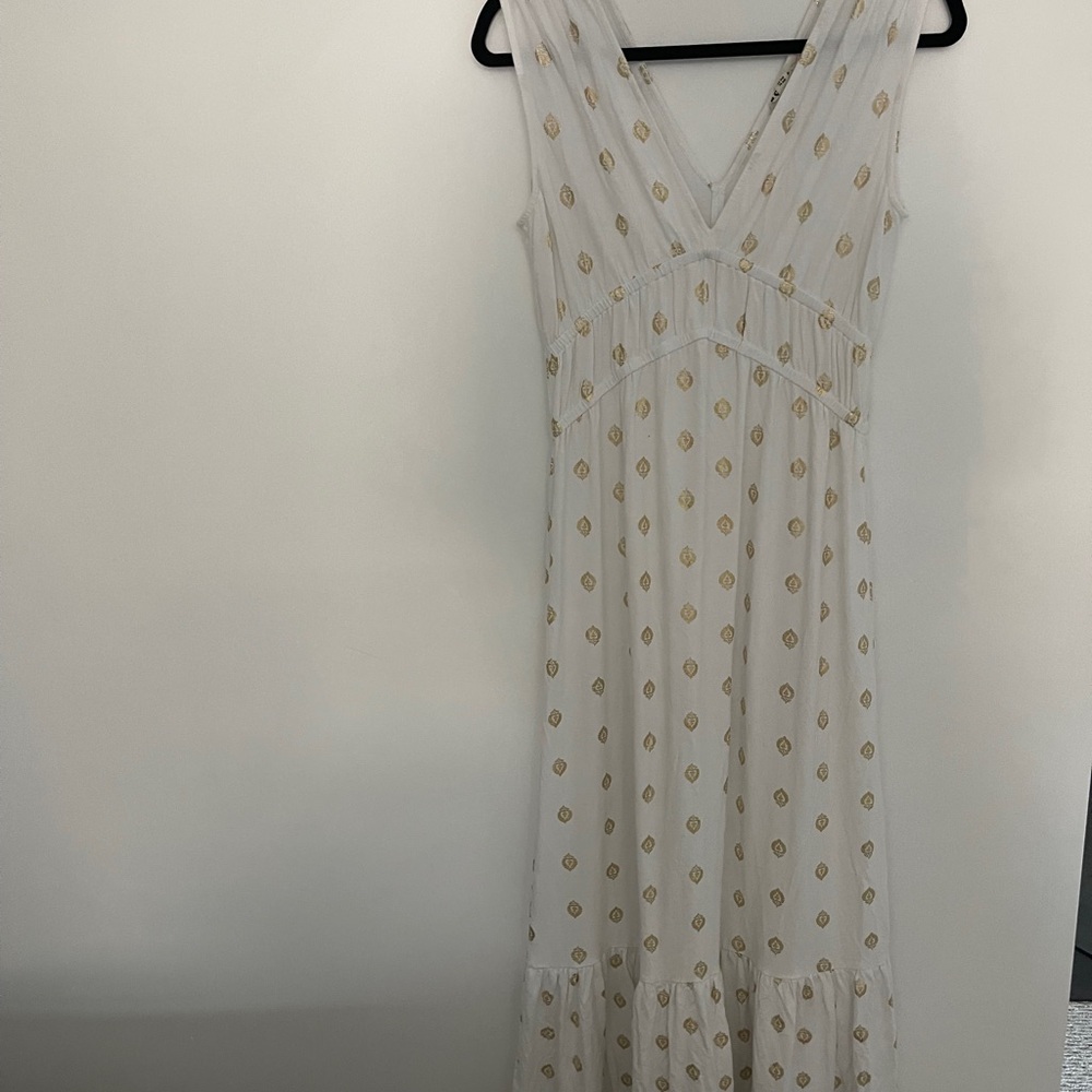 Boden White and Gold Patterned Dress